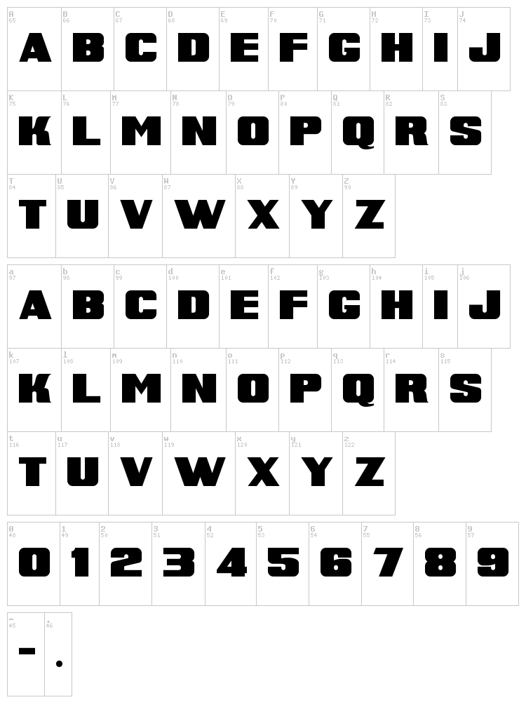 Super Retro M54 font map